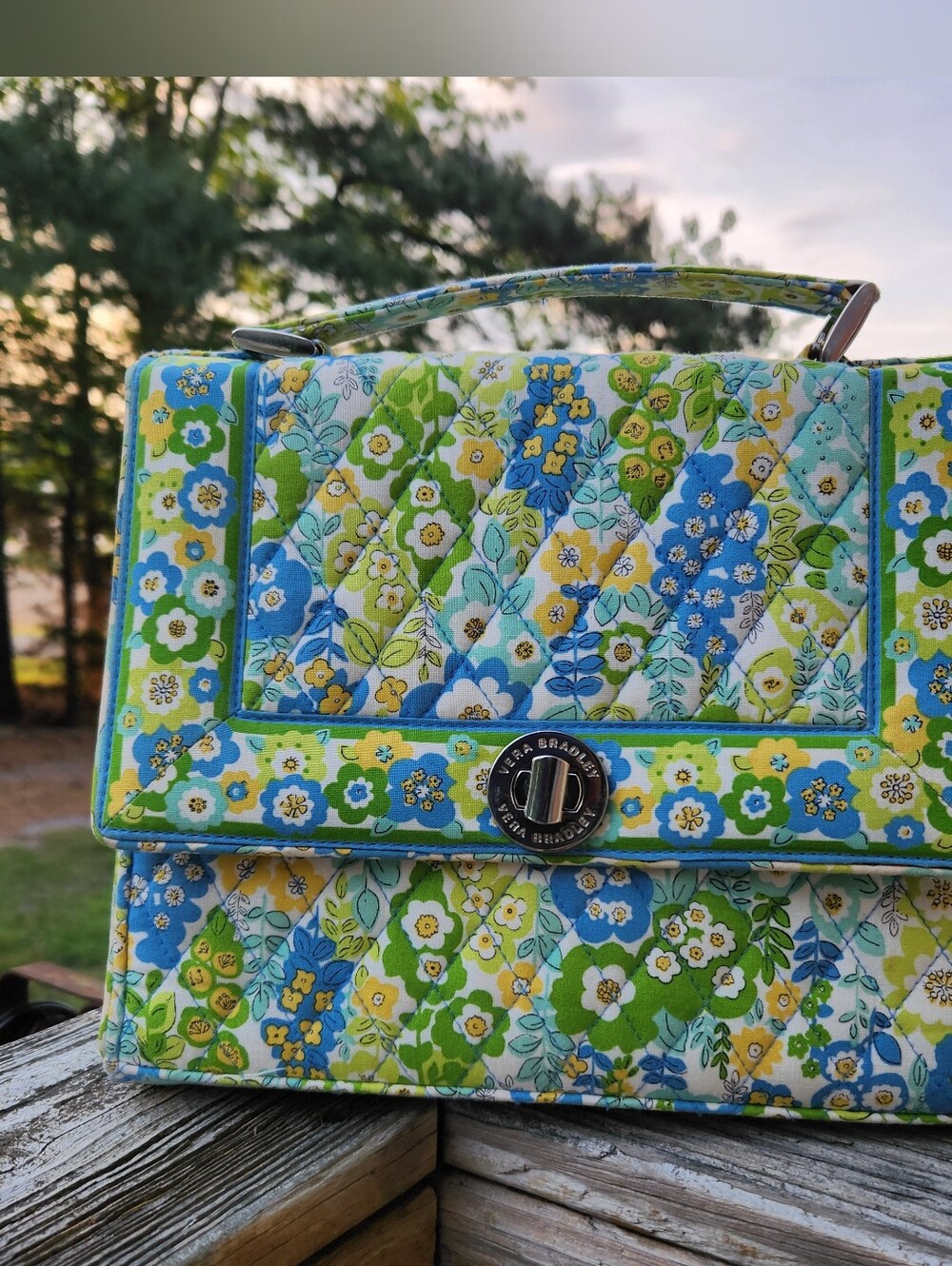 Vera Bradley Quilted Teal Tote Bag Missing Strap